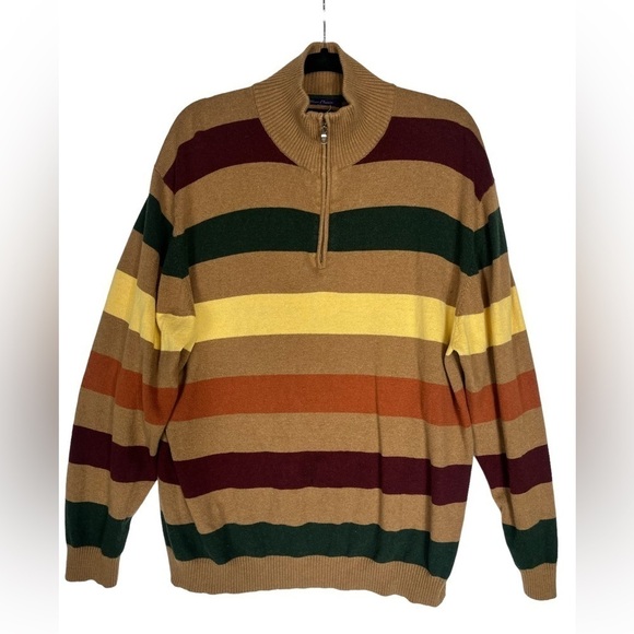 Alan Flusser Mens Sweater Size XL Multicolored striped 3/4 zip Mock Neck - Picture 1 of 7